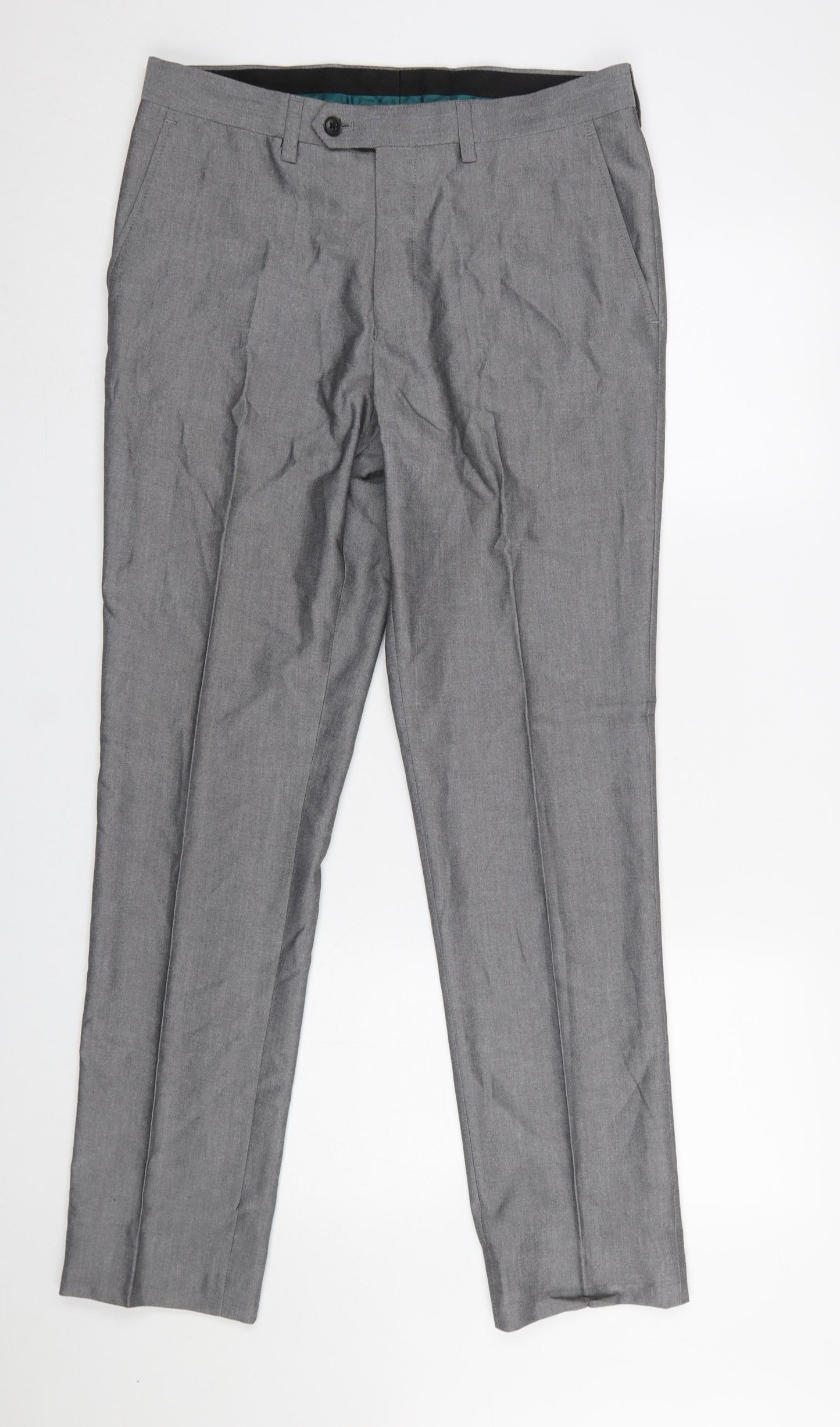 Next Men Grey 32W 33L Slim Dress Pants Polyester Viscose