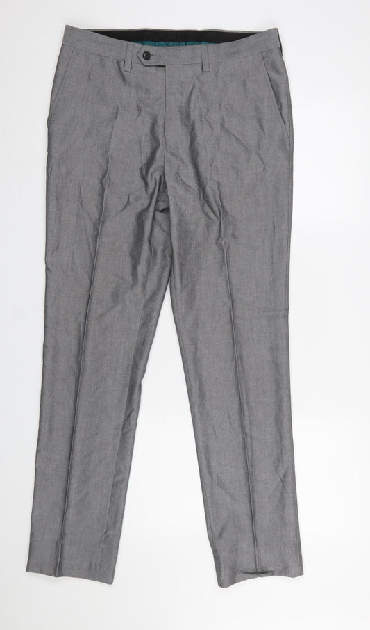 Next Men Grey 32W 33L Slim Dress Pants Polyester Viscose