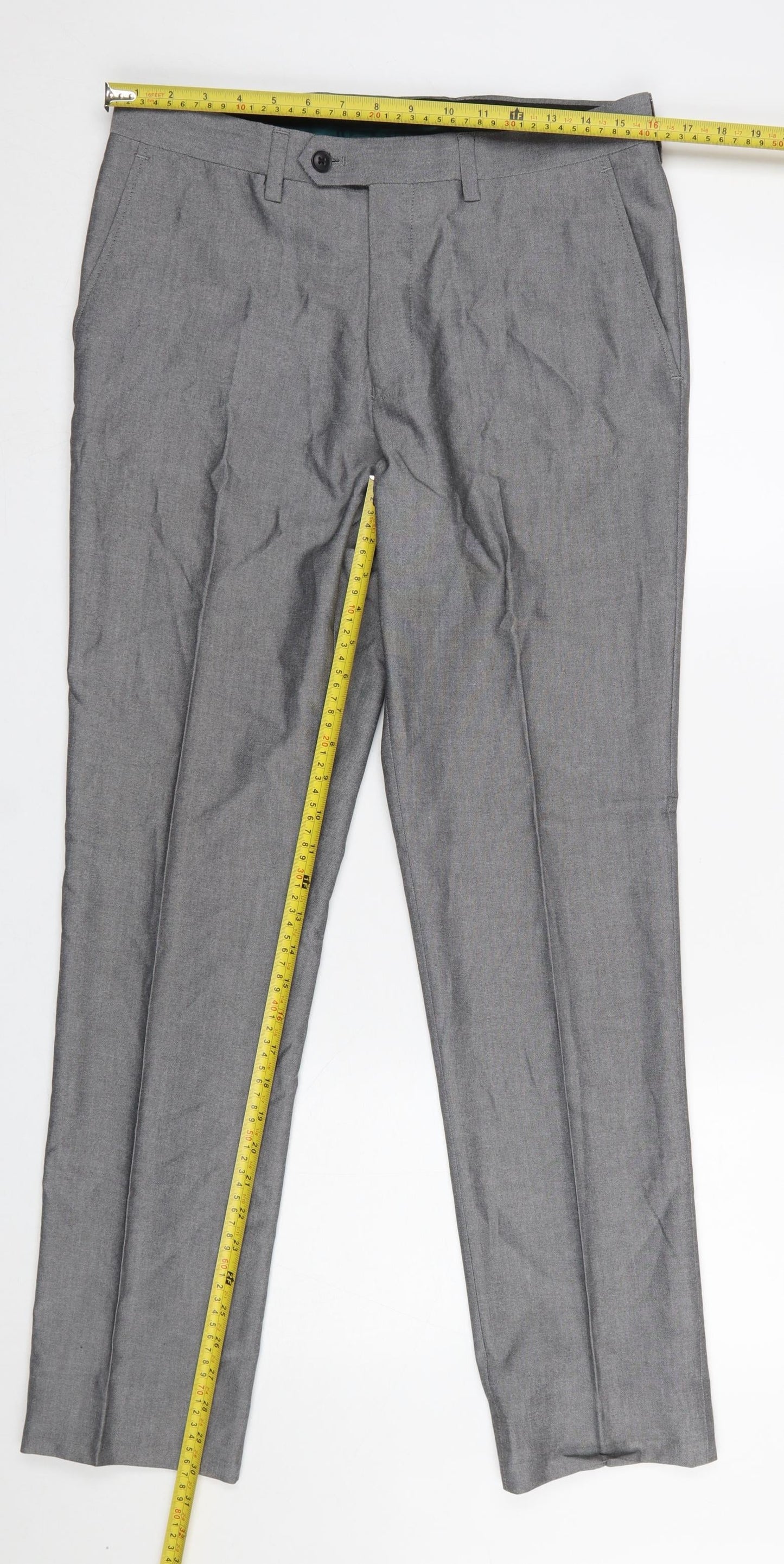 Next Men Grey 32W 33L Slim Dress Pants Polyester Viscose