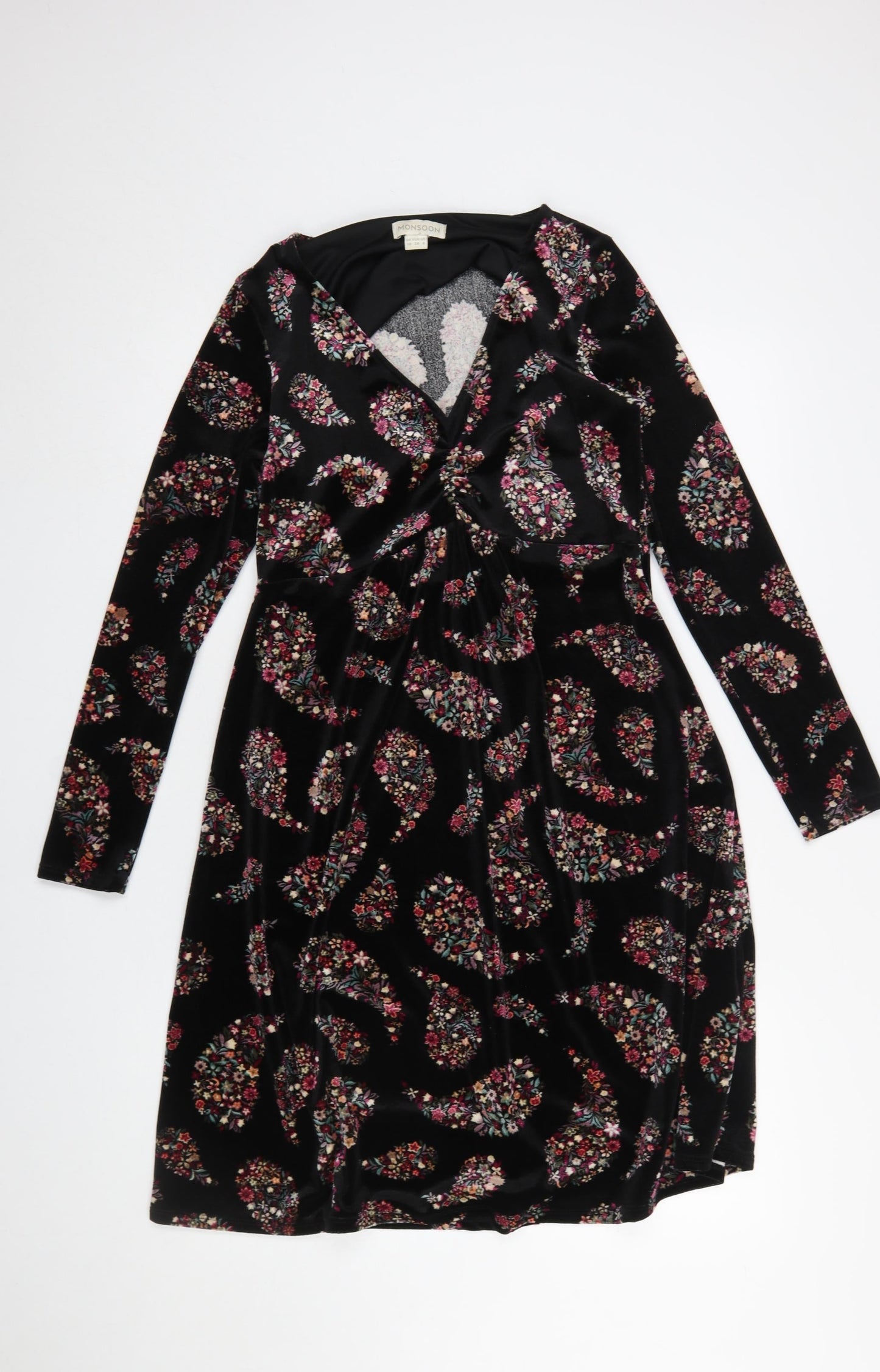 Monsoon Women's Black Paisley Velvet A-Line Dress Size 10