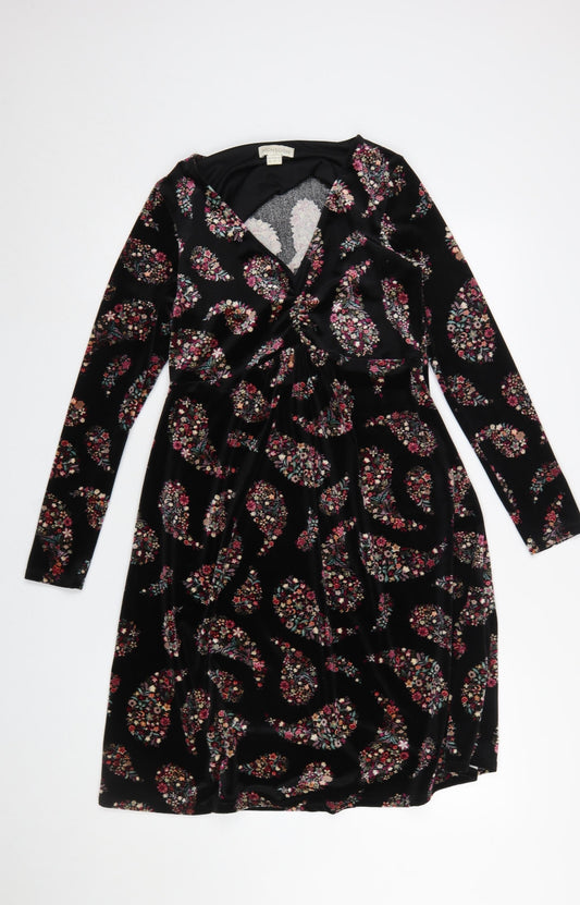 Monsoon Women's Black Paisley Velvet A-Line Dress Size 10