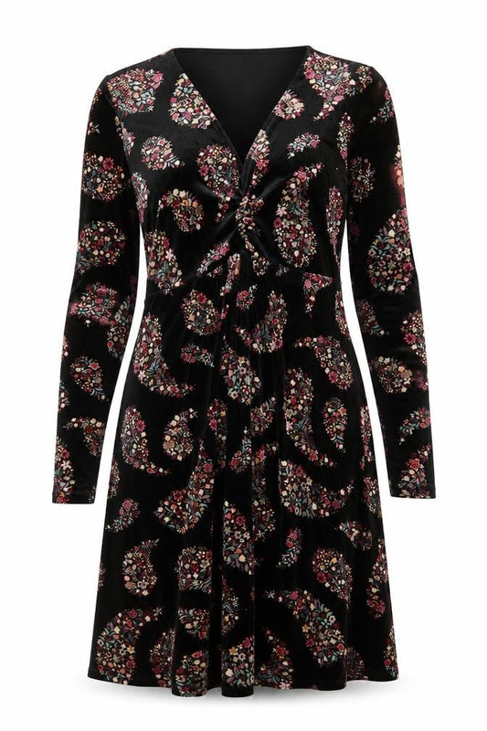 Monsoon Women's Black Paisley Velvet A-Line Dress Size 10
