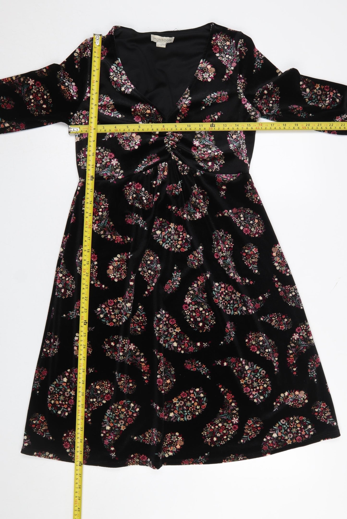 Monsoon Women's Black Paisley Velvet A-Line Dress Size 10