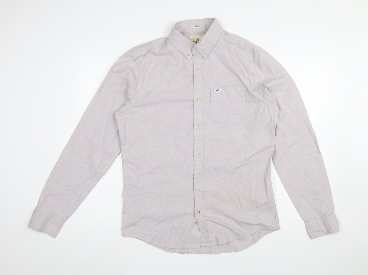 Hollister Men's Grey Slim Fit Long Sleeve Button-Down Shirt M