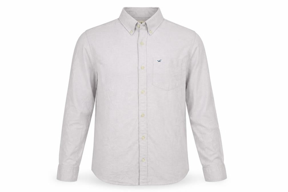 Hollister Men's Grey Slim Fit Long Sleeve Button-Down Shirt M