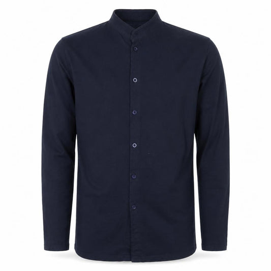 boohooMAN Men’s Blue Slim Fit Band Collar Long Sleeve Cotton Shirt M
