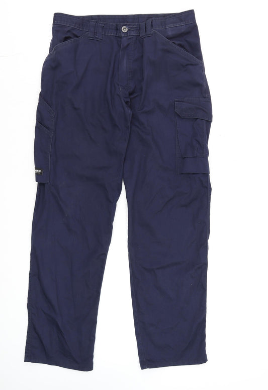 Tranemo Men's Navy Blue Cargo Workwear Trousers 34R Polyester Cotton Blend