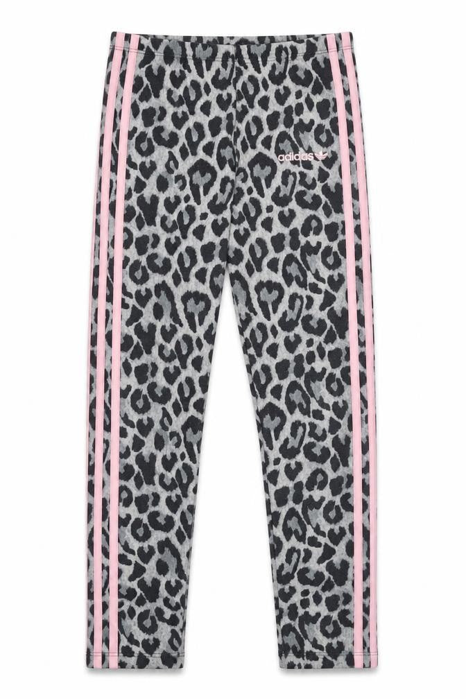 adidas Girls Grey Leopard Print 3-Stripes Leggings 11-12 Years