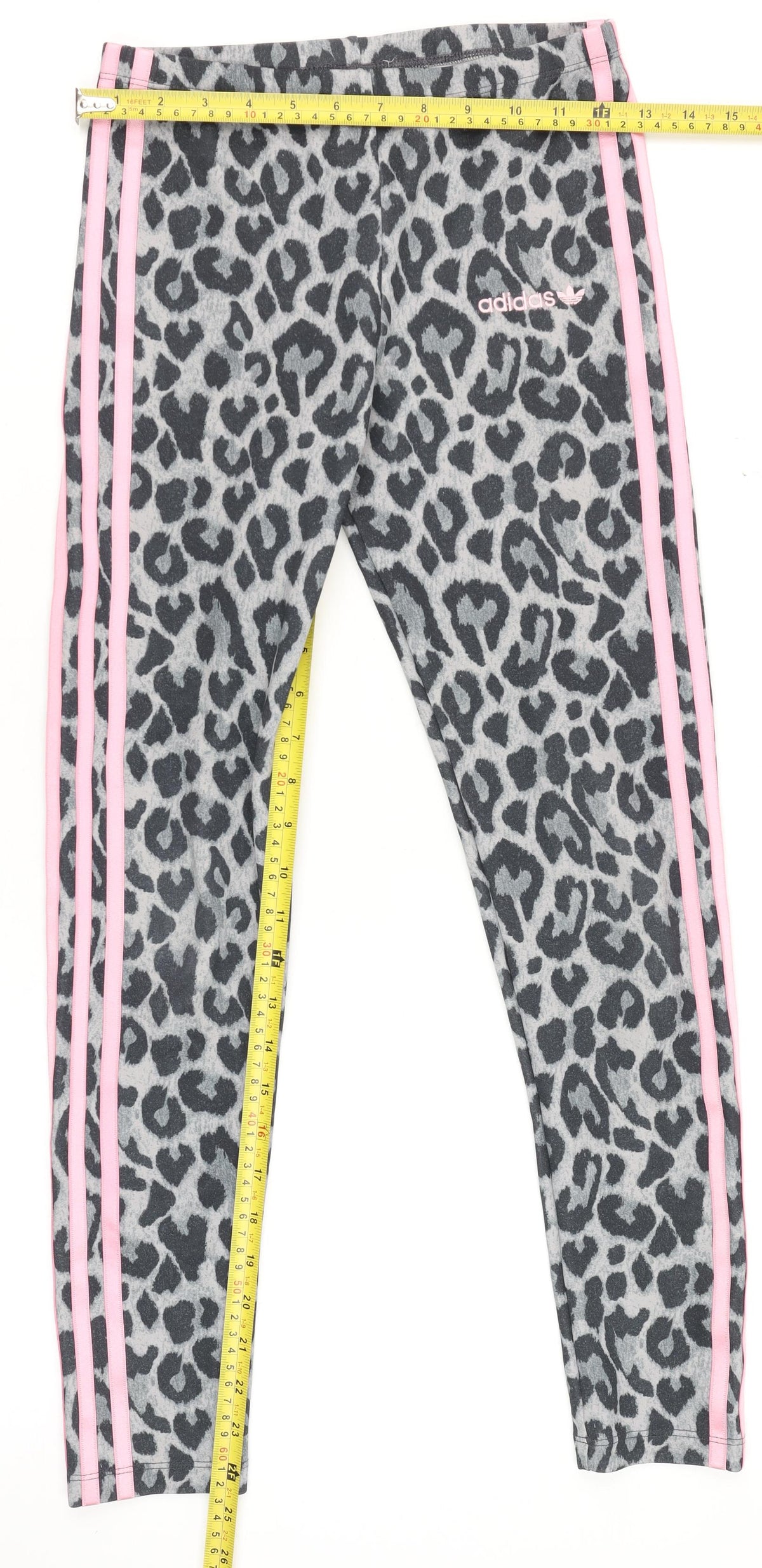 adidas Girls Grey Leopard Print 3-Stripes Leggings 11-12 Years