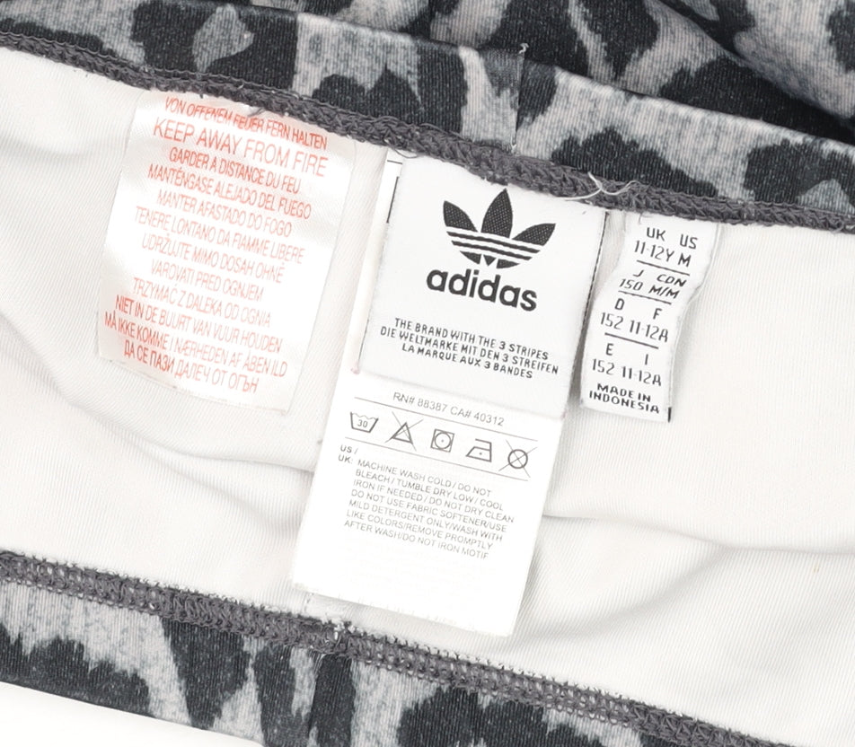 adidas Girls Grey Leopard Print 3-Stripes Leggings 11-12 Years