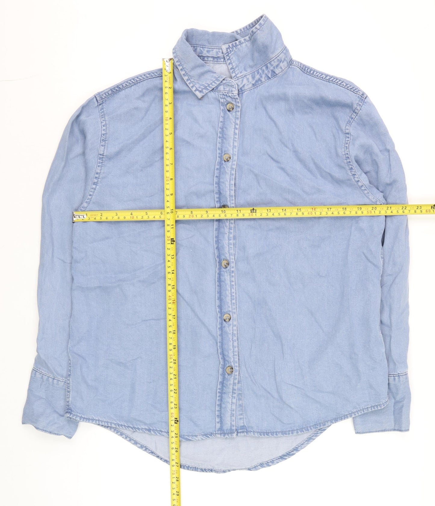 Denim Co. Women’s Blue XS Cotton Button-Up Long Sleeve Shirt