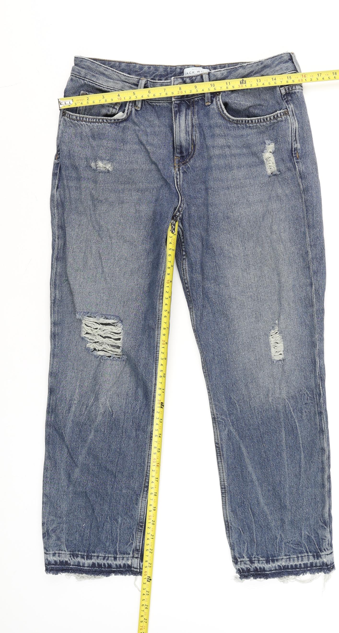 Jack Wills Women's Blue Girlfriend Distressed Jeans Size 10