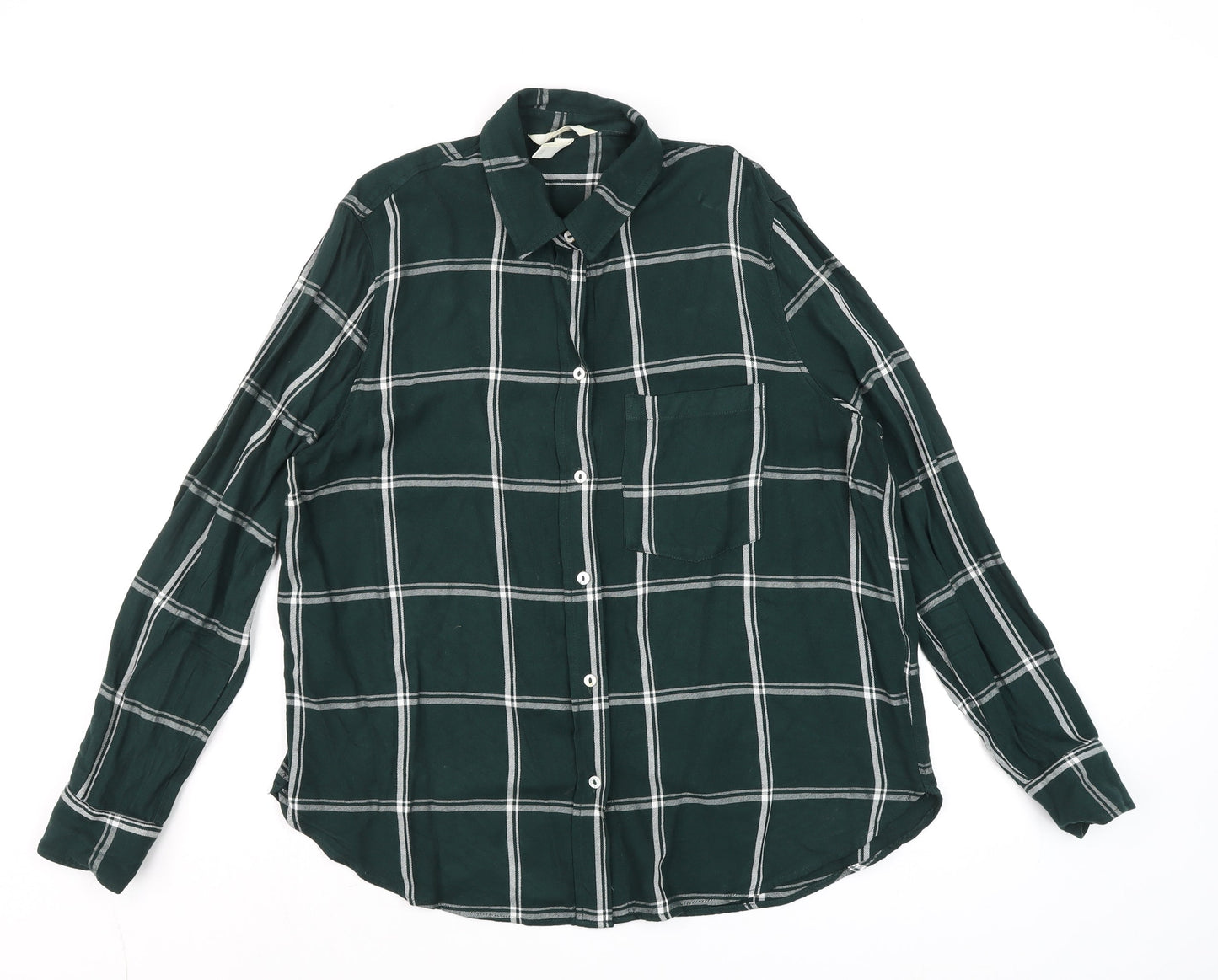 H&M Men's Green Checked Long Sleeve Button-Up Casual Shirt Size M