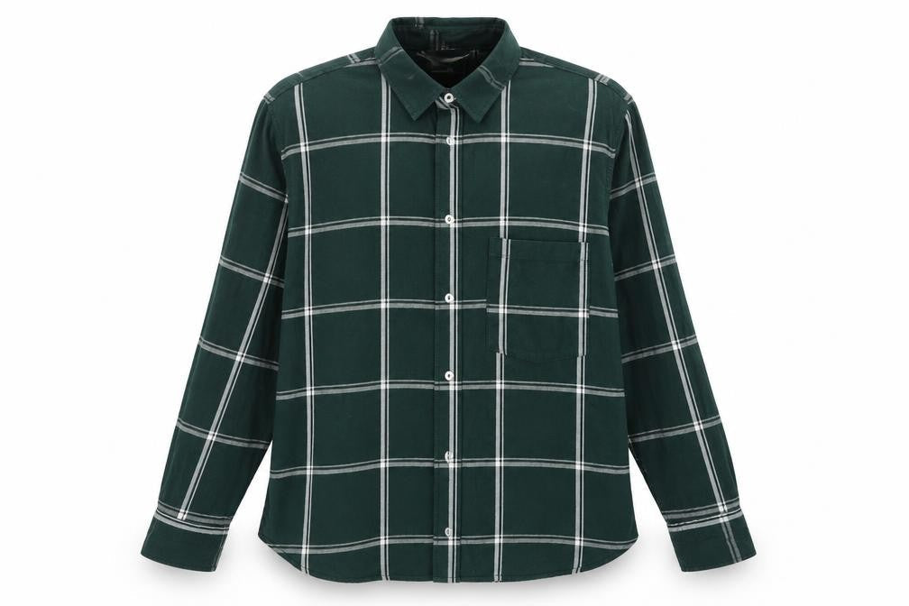 H&M Men's Green Checked Long Sleeve Button-Up Casual Shirt Size M
