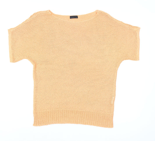 Vero Moda Women Beige XL Knit Short Sleeve Boat Neck Top