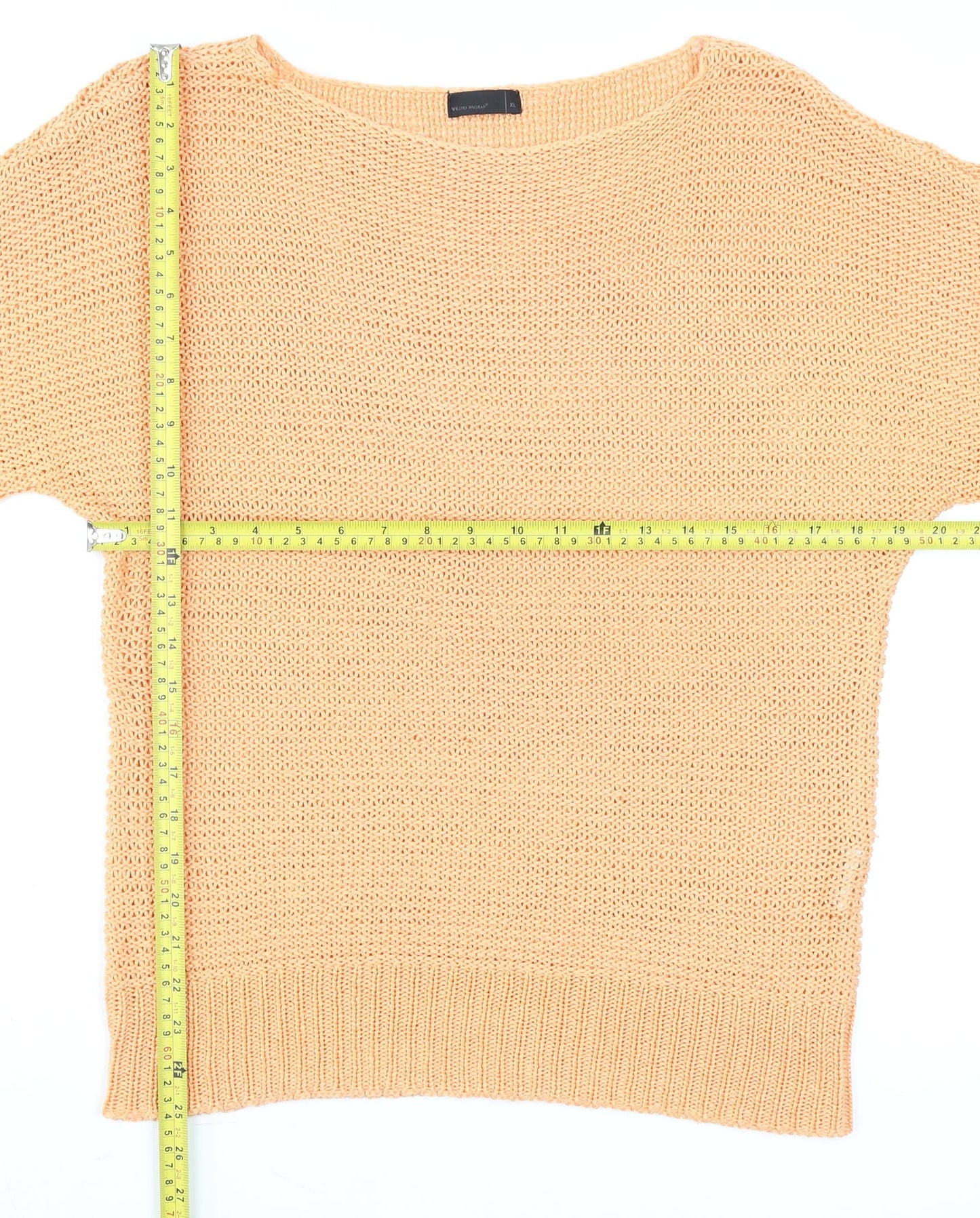 Vero Moda Women Beige XL Knit Short Sleeve Boat Neck Top