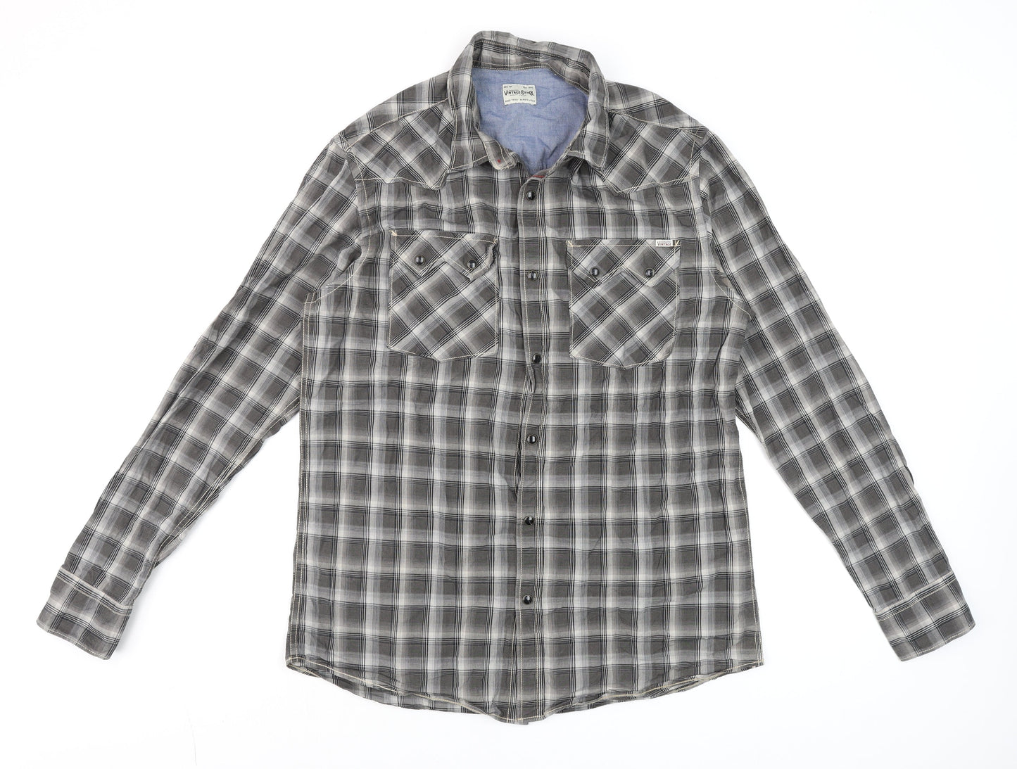 Jack & Jones Vintage Mens Black Check Cotton Long Sleeve Shirt XL
