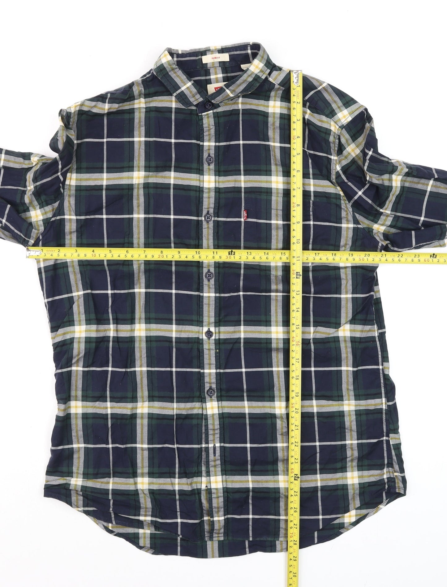 Levi's Men's Blue Slim Fit Checked Long Sleeve Button-Up Shirt Size L