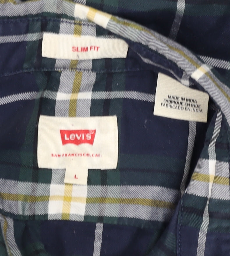 Levi's Men's Blue Slim Fit Checked Long Sleeve Button-Up Shirt Size L