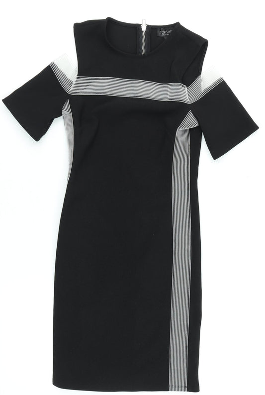 Topshop Women Black Size 8 Bodycon Knee Length Cold Shoulder Dress