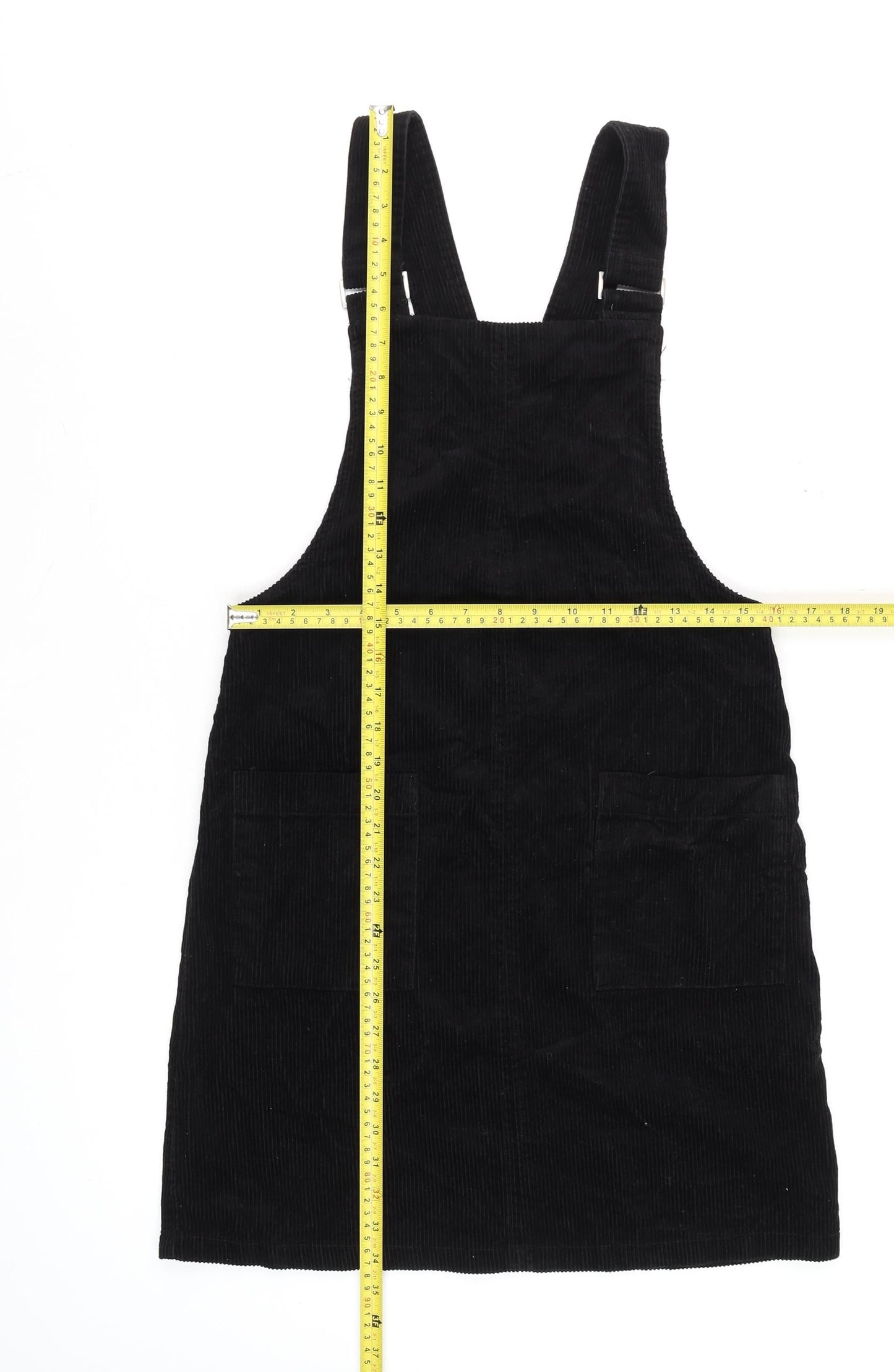 New Look Women's Black Corduroy Pinafore Dress Size 8