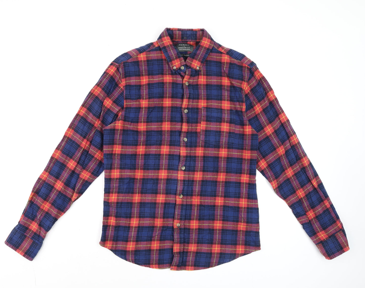Primark Men's Multicoloured Plaid Cotton Long Sleeve Shirt Small Regular Fit