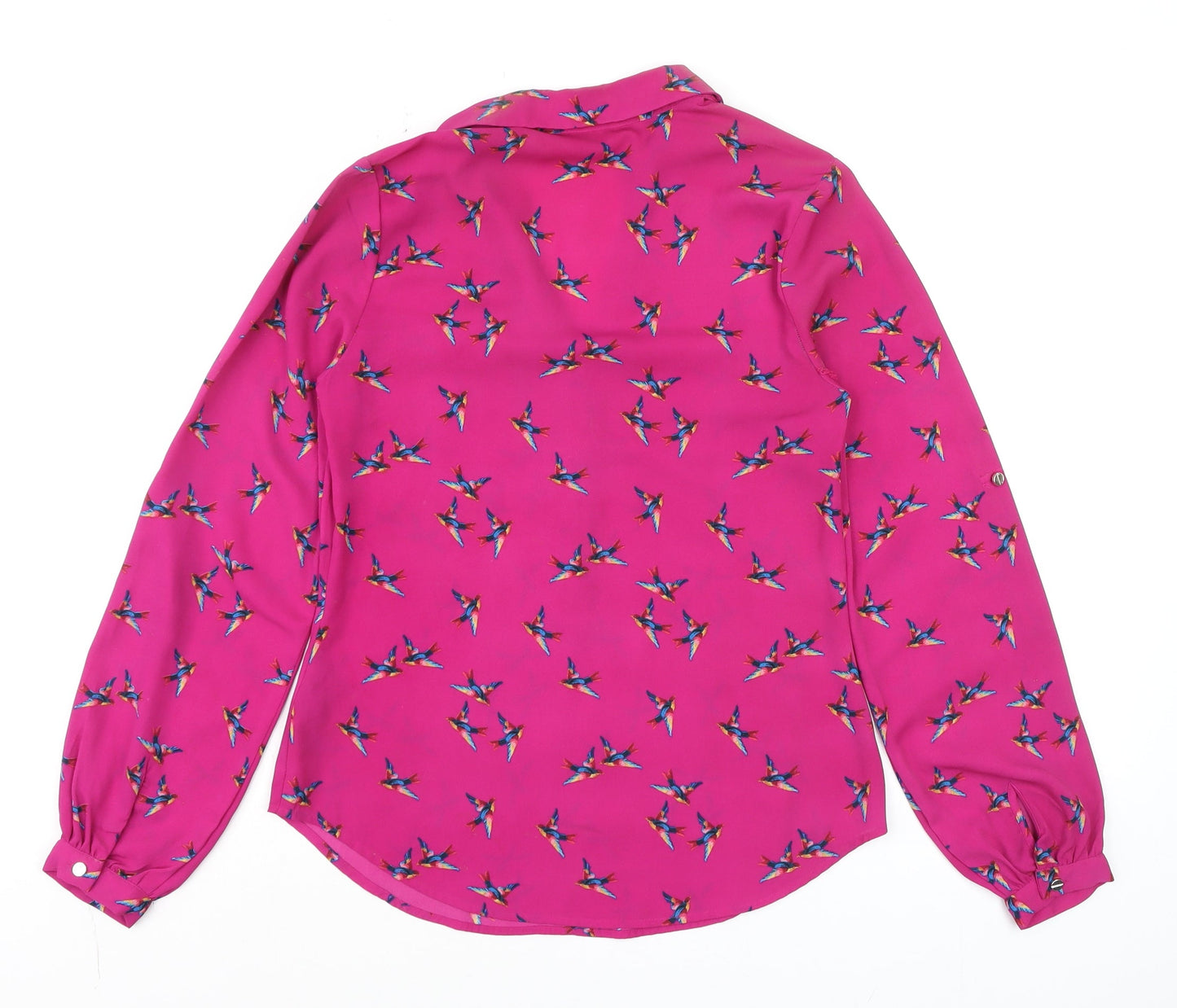 Oasis Women's Pink Bird Print Long Sleeve Button Blouse Size 6