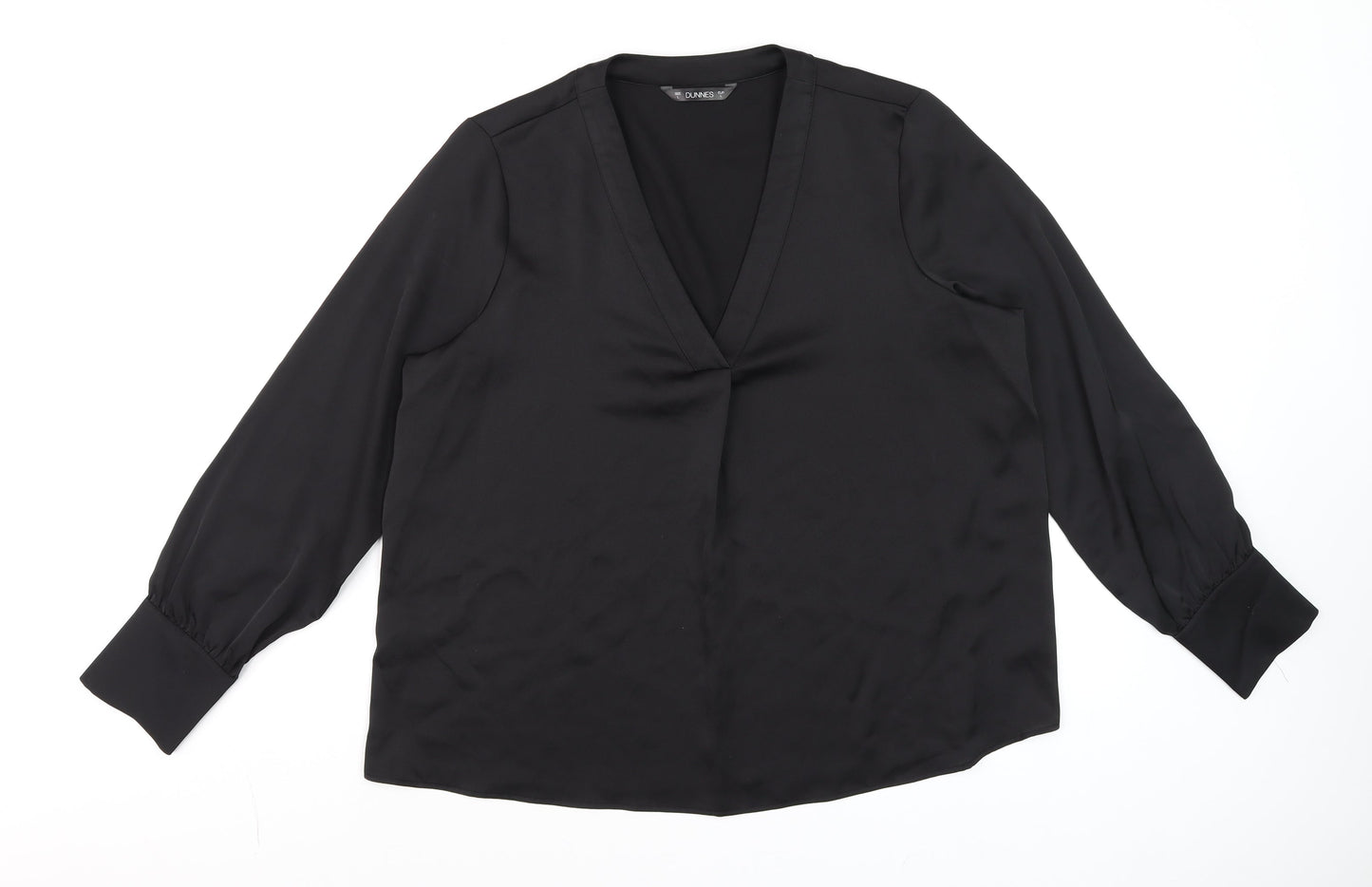 Dunnes Women Black V-Neck Long Sleeve Basic Blouse L