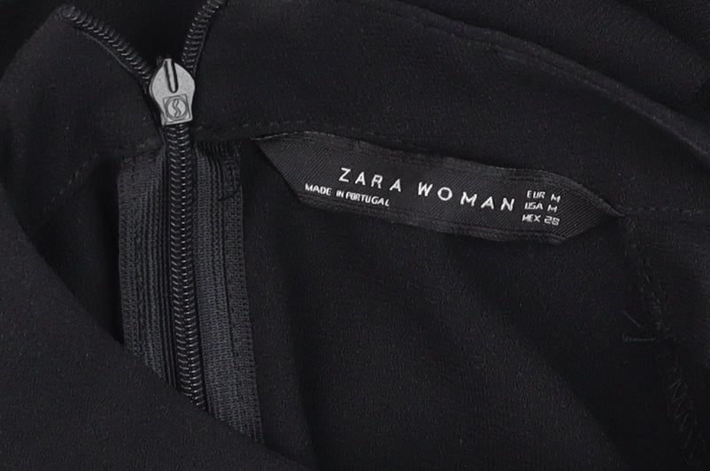 Zara Women Black Short Sleeve V-Neck Shift Dress Size 12
