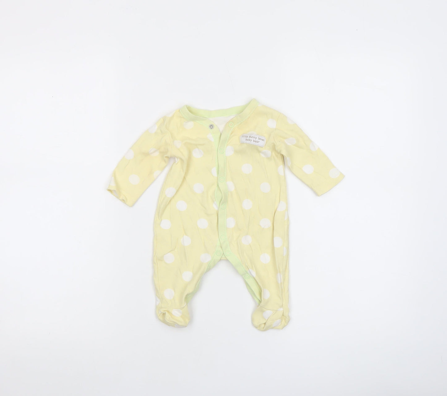 George Unisex Baby Yellow Polka Dot Cotton Babygrow 0-3 Months