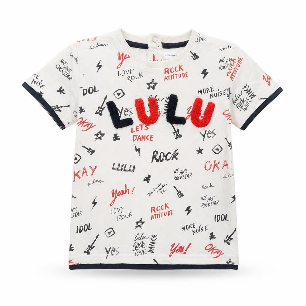LuluCastagnette Unisex Baby White Rock Print Cotton T-Shirt 24 Months