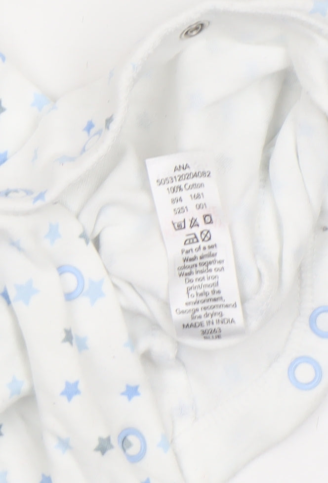 George Unisex Baby White Star Print Babygrow 0-3 Months Long Sleeve