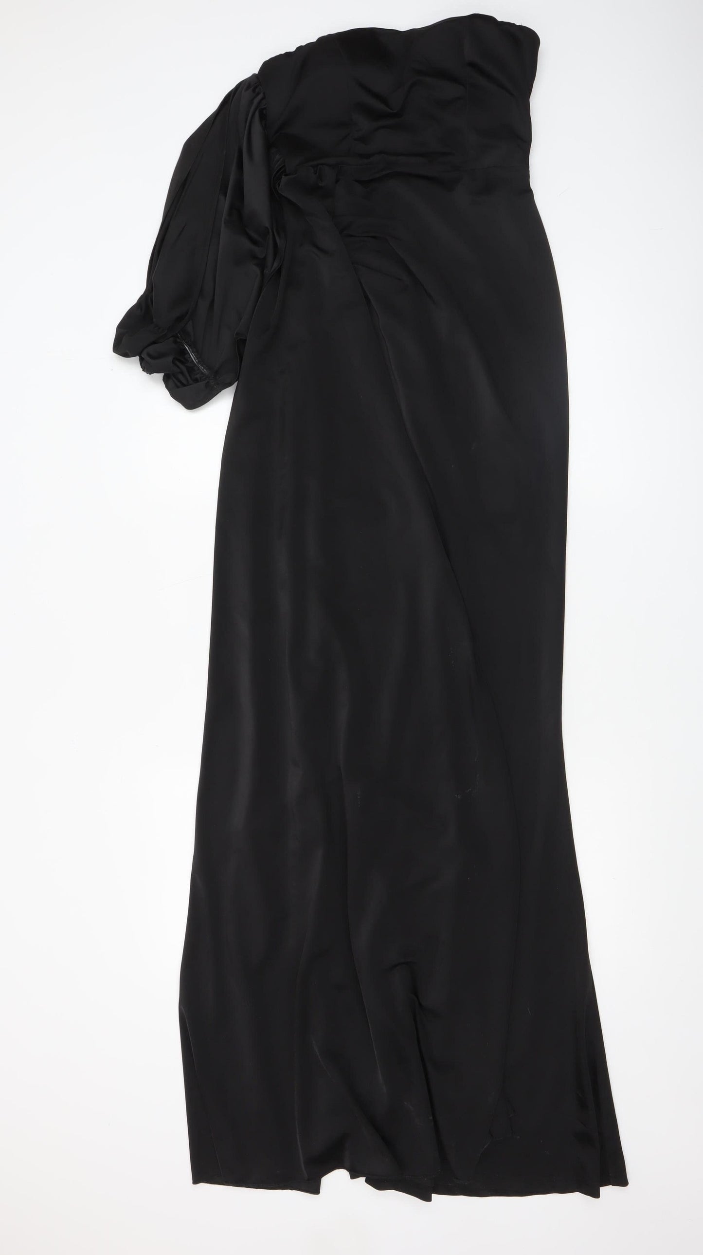 Miss Ord Women's Black XS One Shoulder Long Satin Mermaid Dress