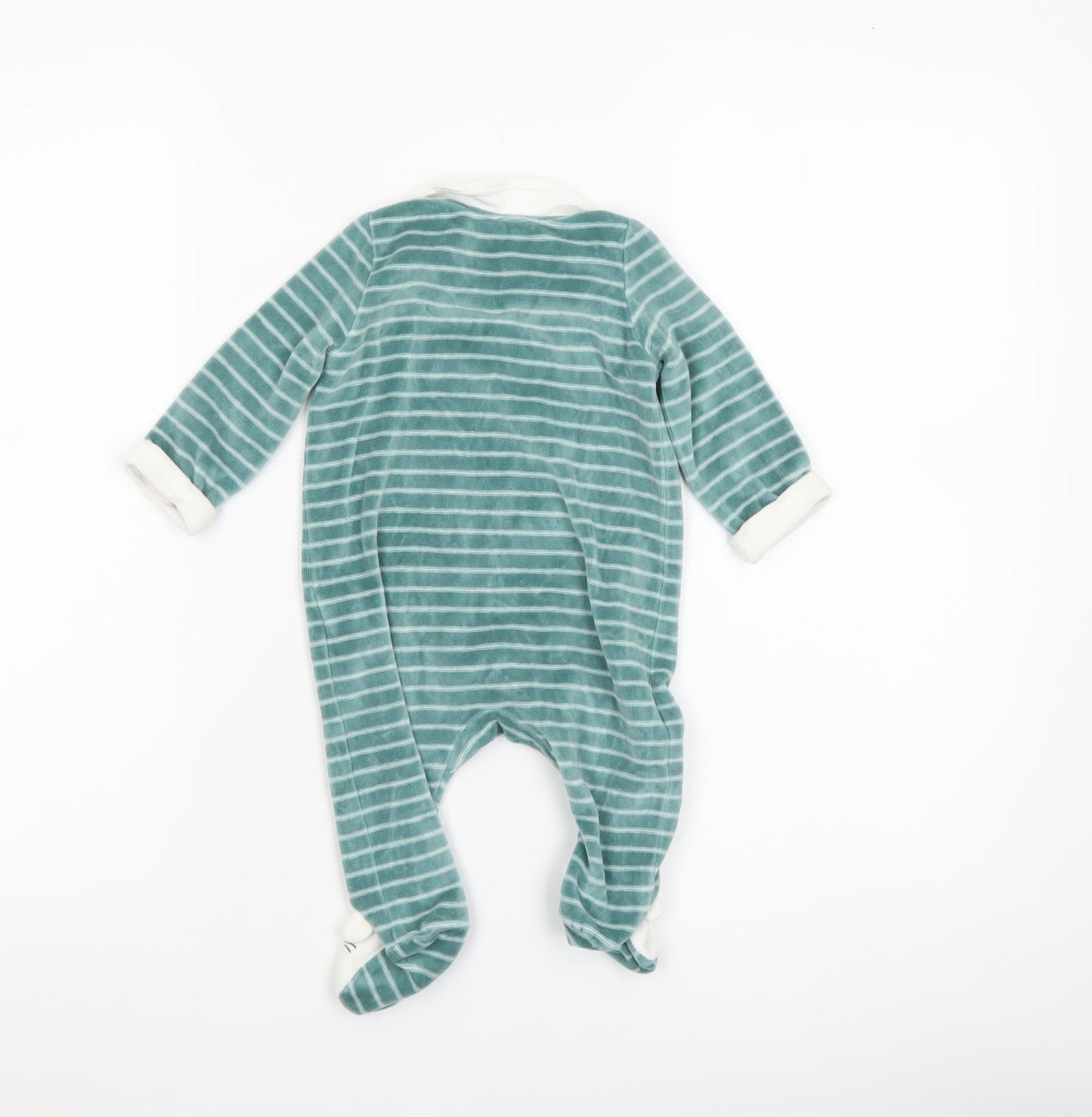 Sergent Major Green Striped Bunny Babygrow Unisex 4M Velour Long Sleeve