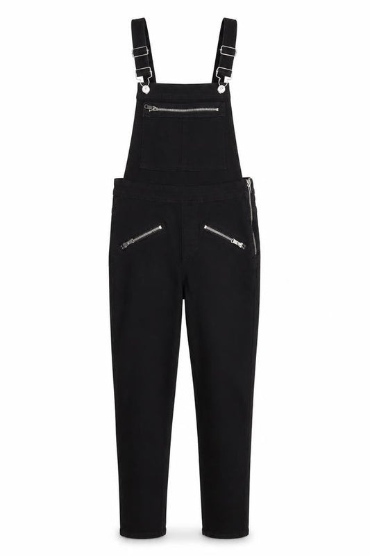 H&M Divided Women's Black Dungaree Jumpsuit UK 6 Zip Detail Skinny Fit