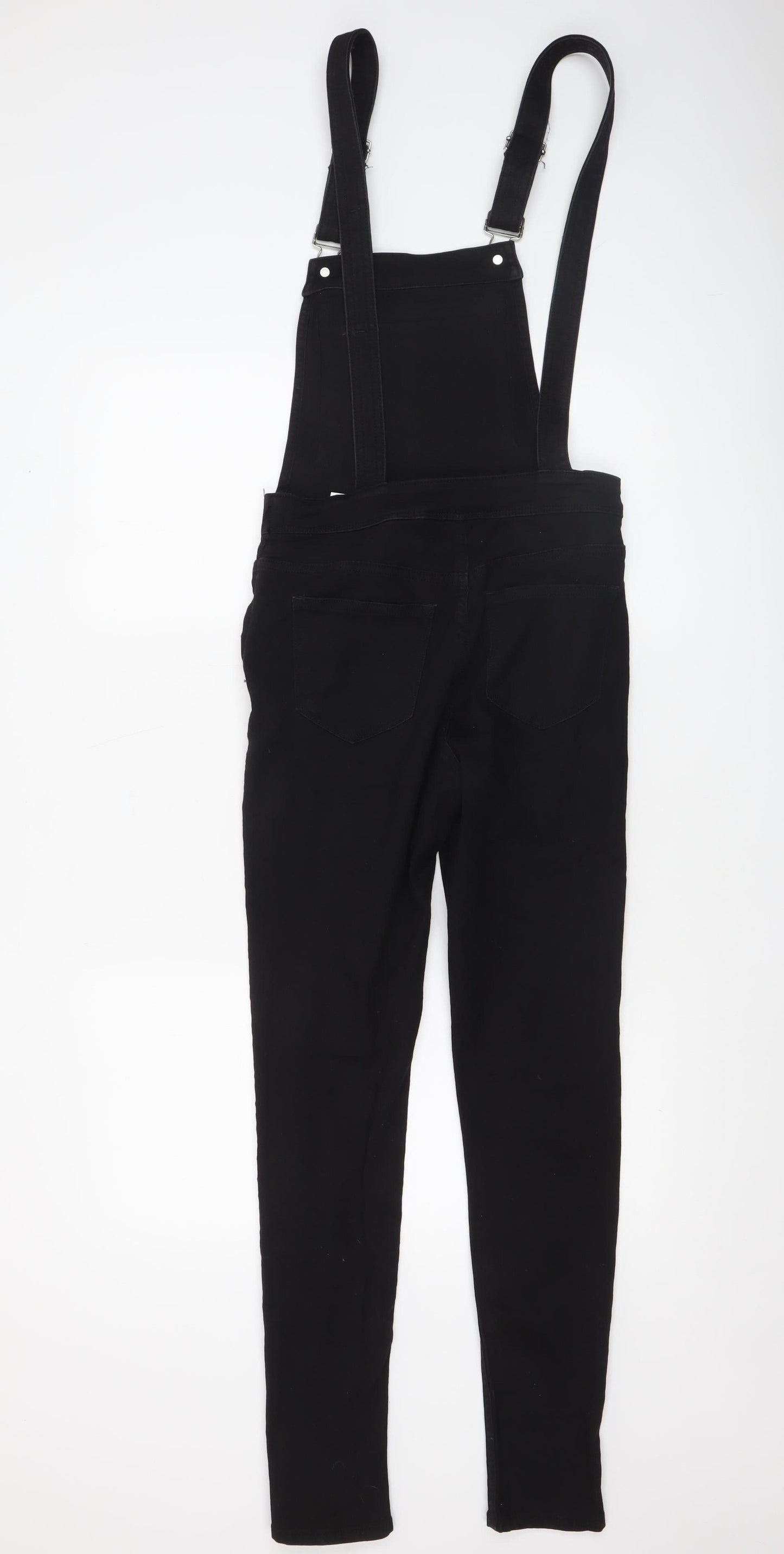 H&M Divided Women's Black Dungaree Jumpsuit UK 6 Zip Detail Skinny Fit