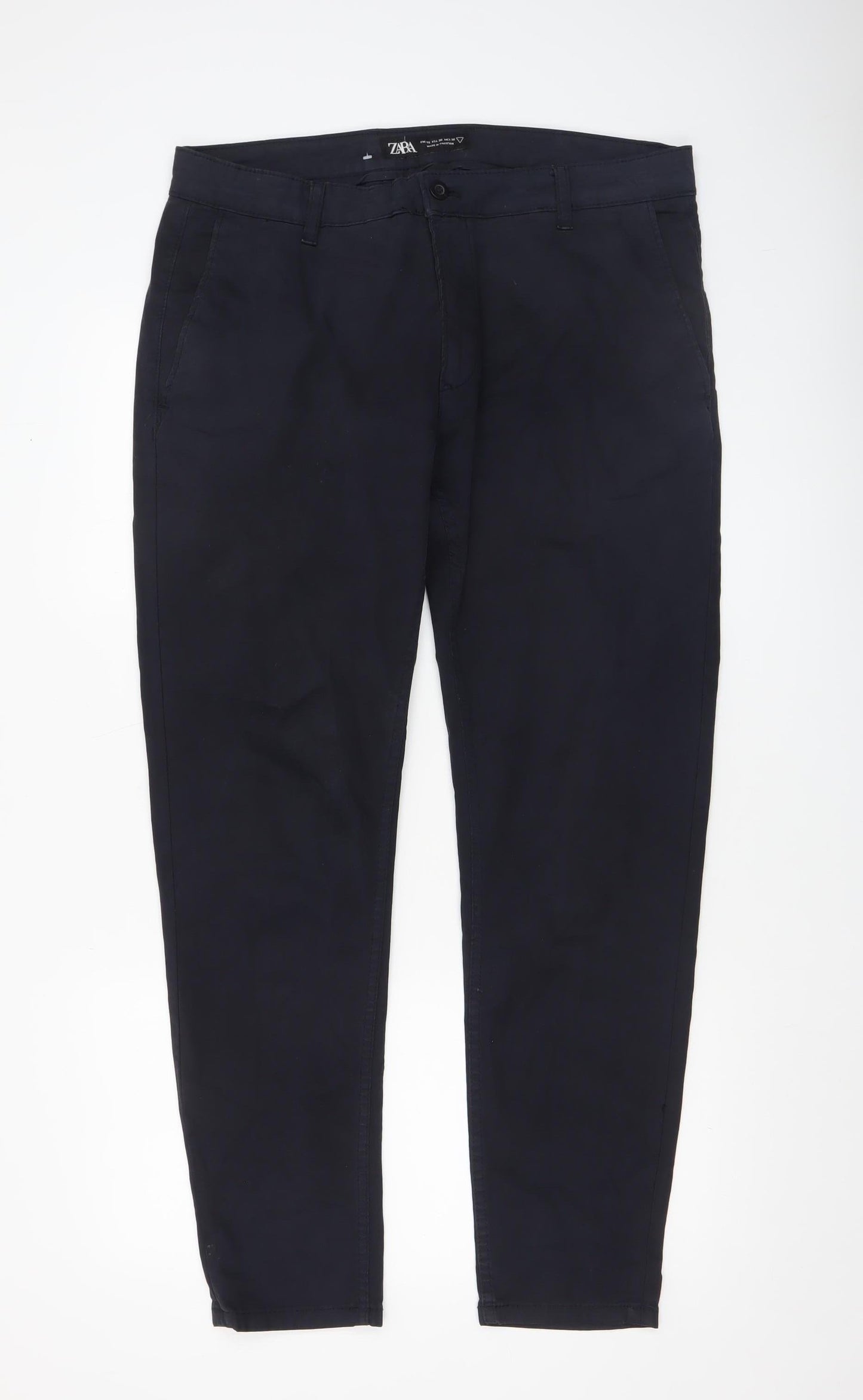 Zara Men's Navy Blue Chino Trousers Size M Slim Fit Cotton Blend