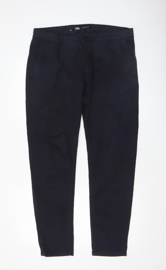 Zara Men's Navy Blue Chino Trousers Size M Slim Fit Cotton Blend