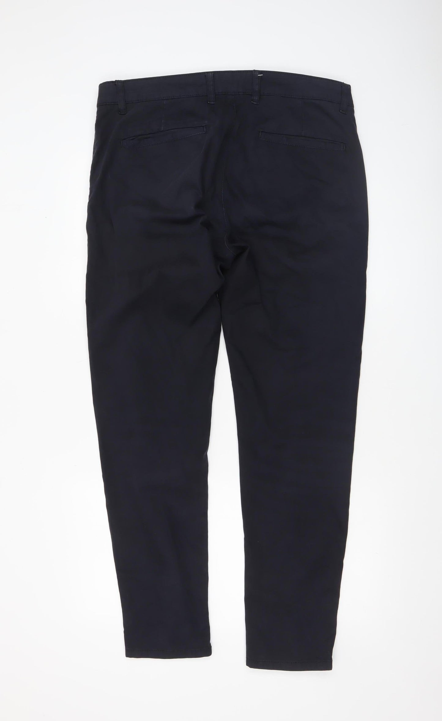 Zara Men's Navy Blue Chino Trousers Size M Slim Fit Cotton Blend