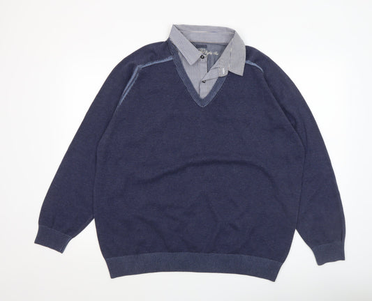 Next Men’s Blue Cotton V-Neck Pullover Jumper Size L Regular Fit