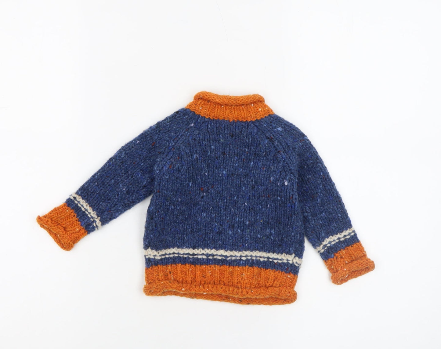 Aran Woollen Mills Unisex Baby Blue Orange Wool Jumper 3-6 Months