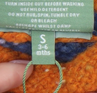 Aran Woollen Mills Unisex Baby Blue Orange Wool Jumper 3-6 Months