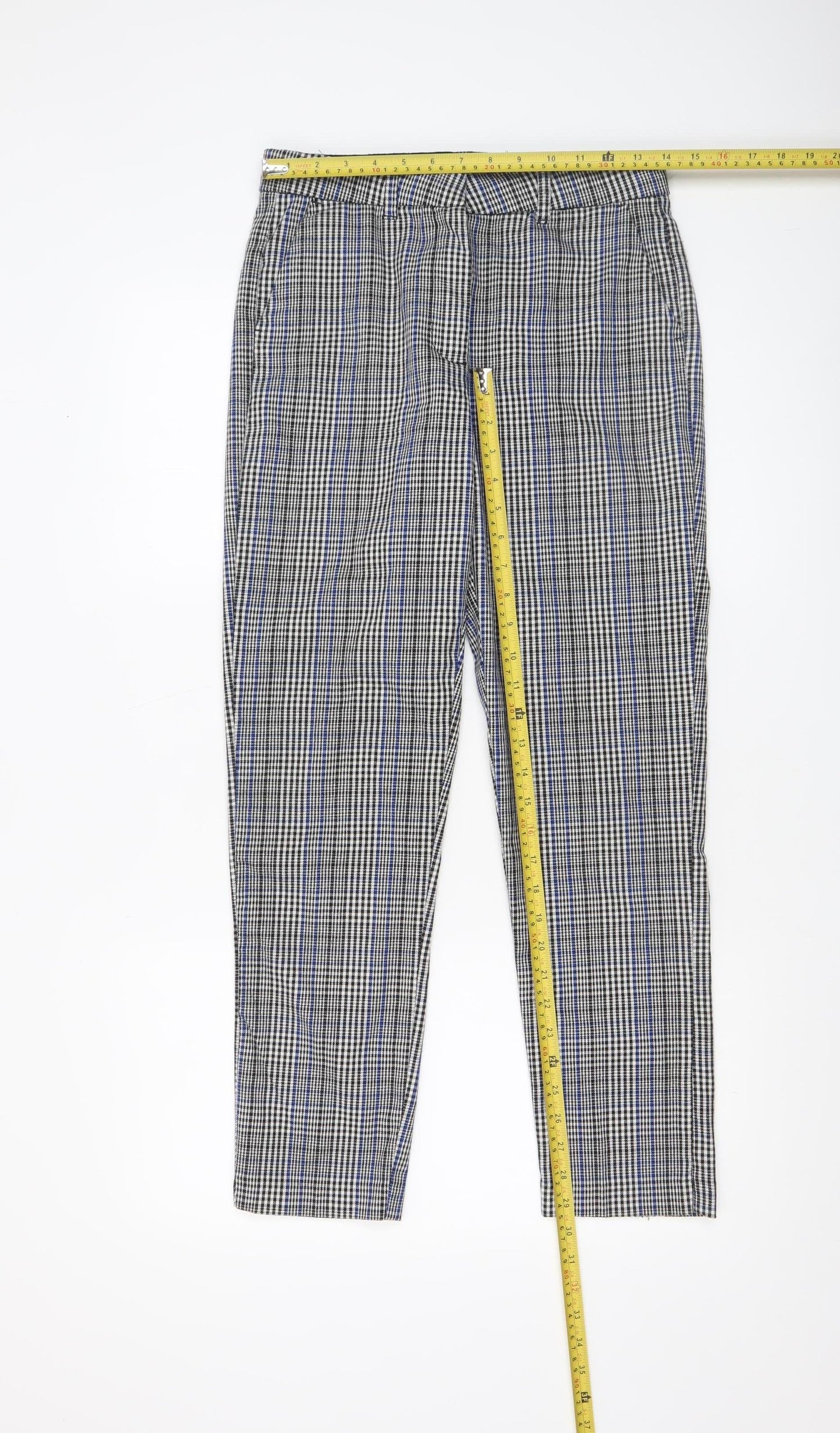 Lefties Women's Multicoloured Check Slim Tapered Trousers Size 6