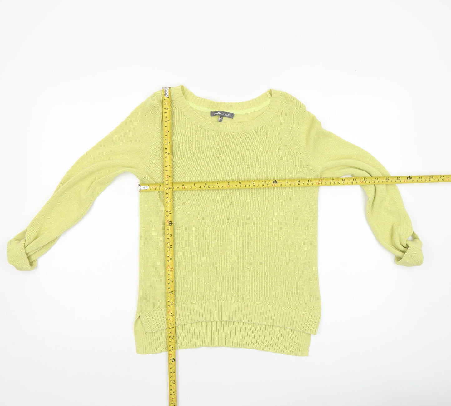 Laura Ashley Women's Green Crew Neck Cotton Knit Jumper Size 8