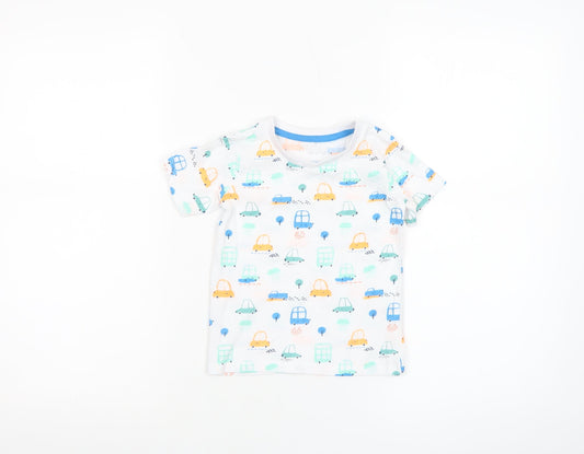 Dunnes Stores Unisex Baby White Car Print Cotton T-Shirt 12-18 Months