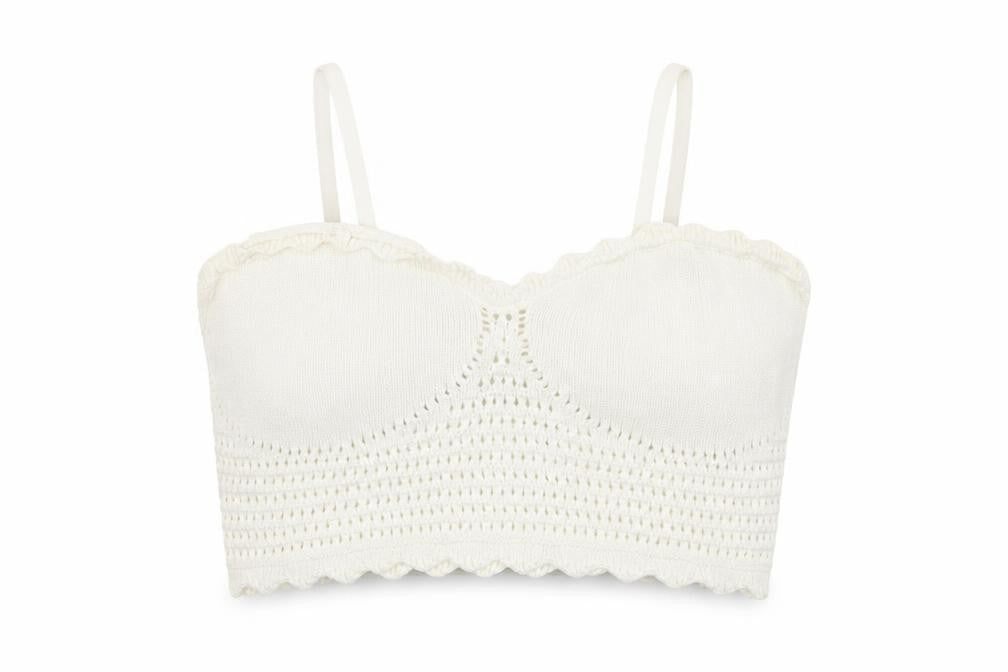Monki Womens Ivory Crochet Cotton Camisole Tank Top L