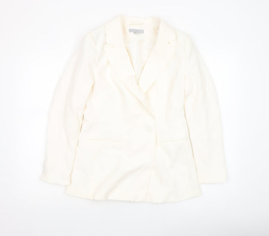 H&M Women Ivory Double-Breasted Regular Fit Blazer Size 10