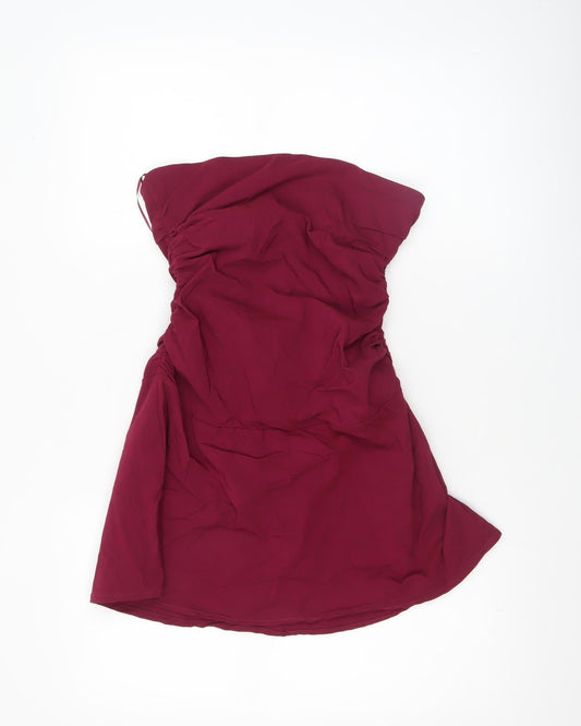 Bershka Women Red Strapless Bodycon Short Dress Size 12