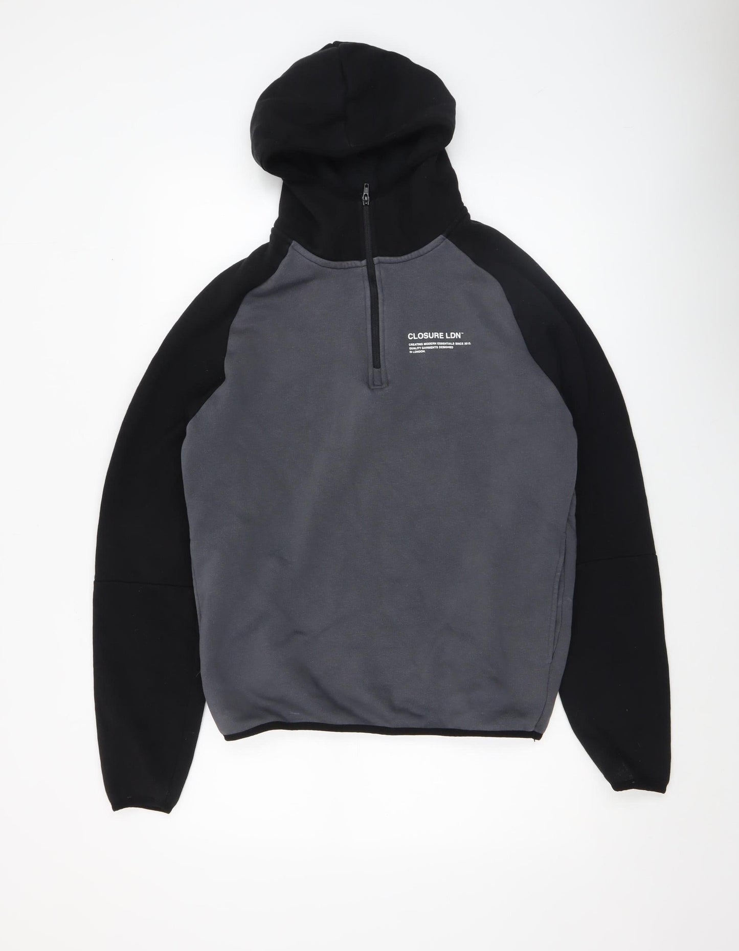 Closure London Men's Grey Black 1/2 Zip Hoodie Size M