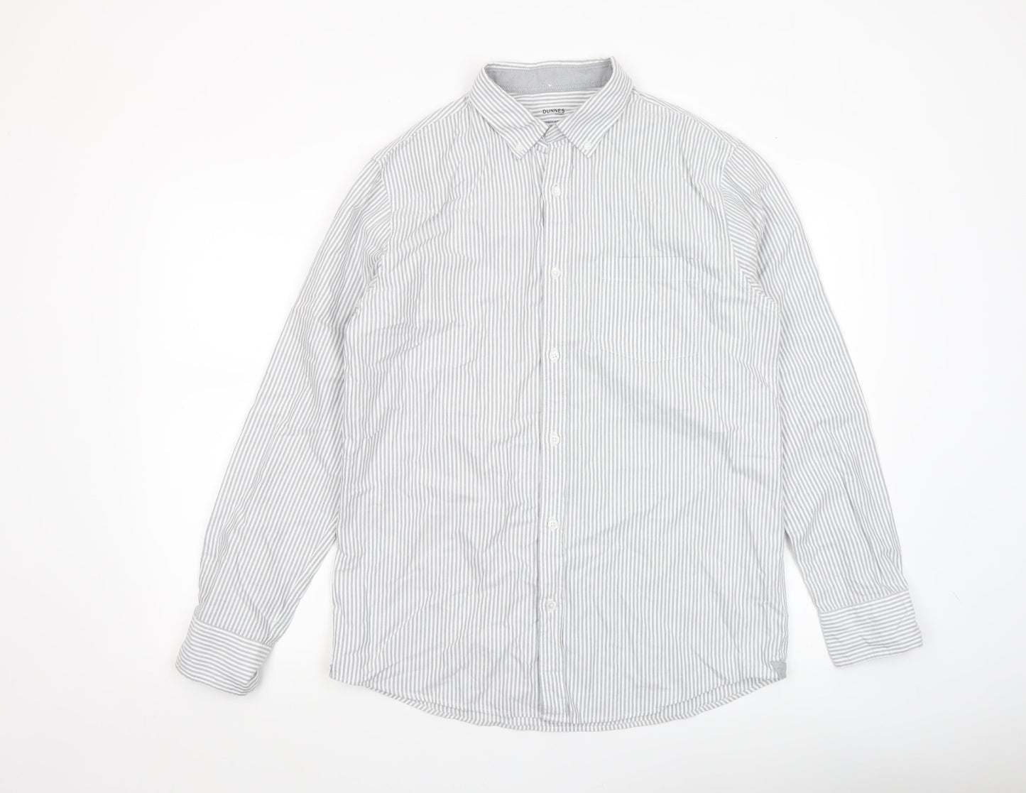 Dunnes Men’s Grey Striped Regular Fit Cotton Long Sleeve Shirt M
